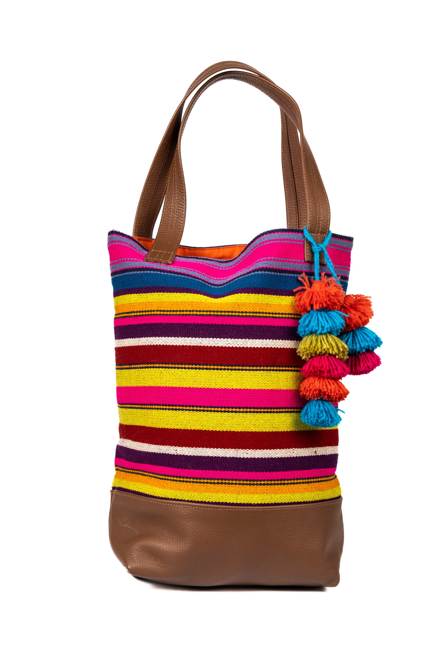 Cartera Bolso Cuero/Aguayo Bolivia C/Flecos