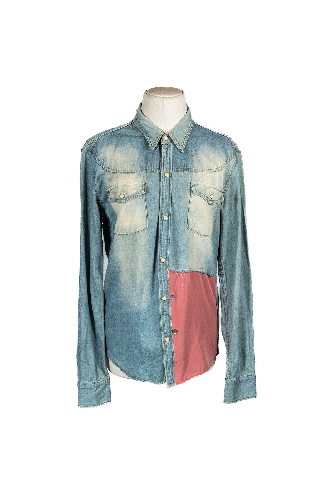 Camisa Jean Aplicacion Rosa y Flecos
