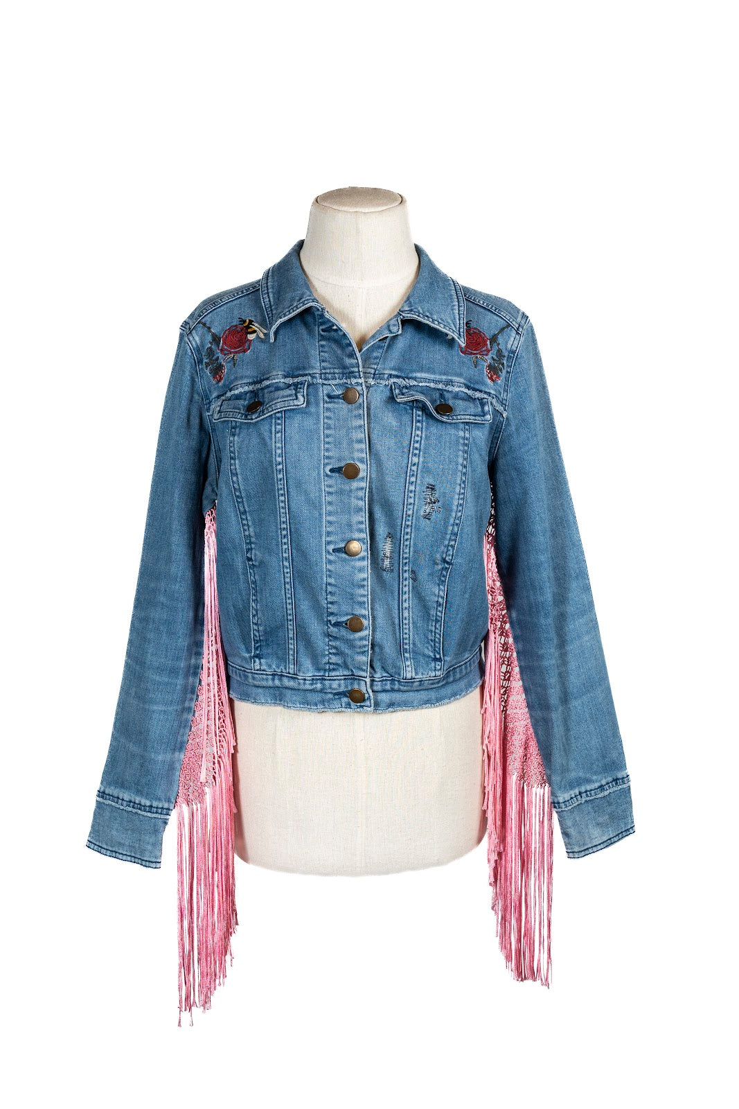Chaqueta Jean C/Flecos Rosa/Bordado