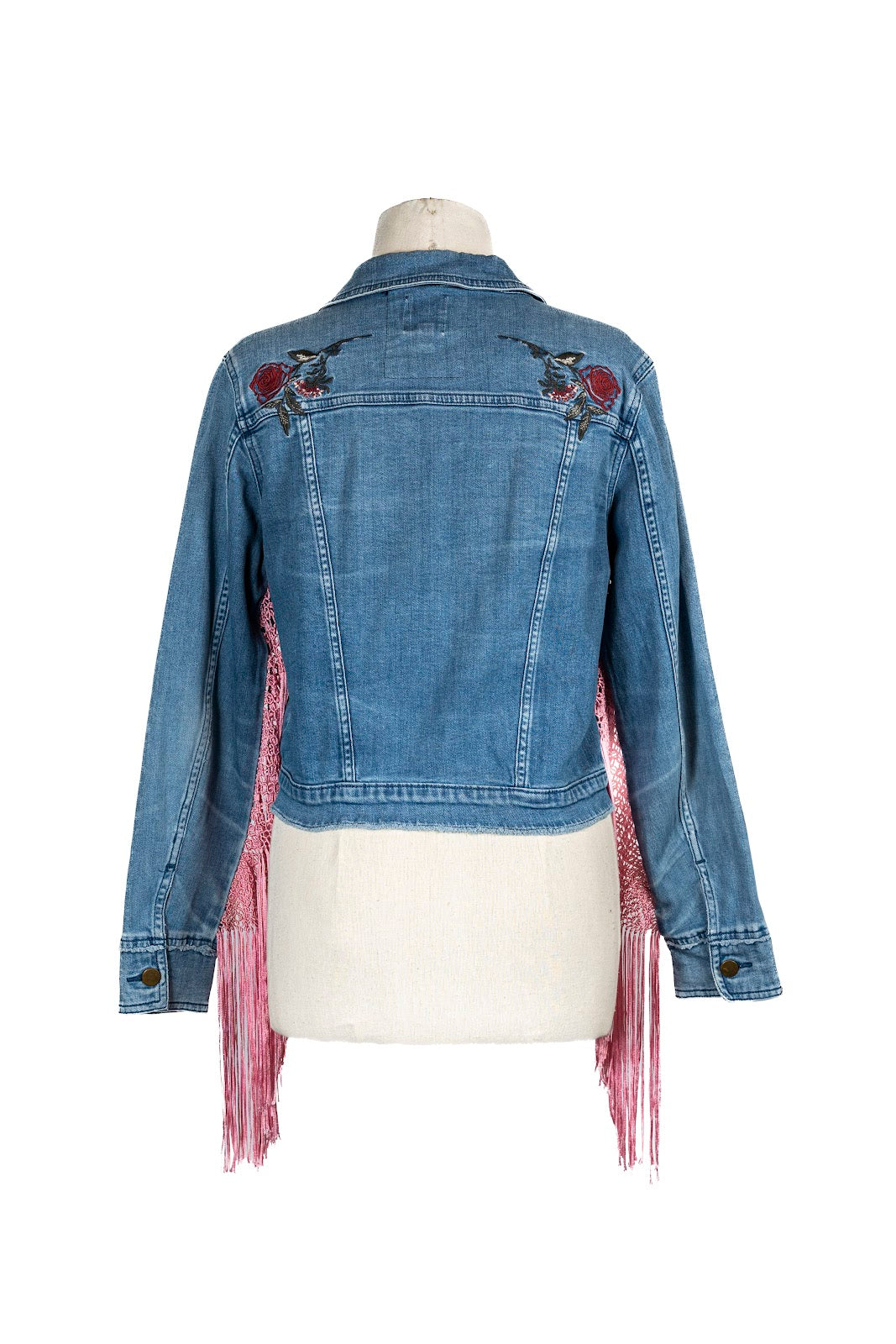 Chaqueta Jean C/Flecos Rosa/Bordado