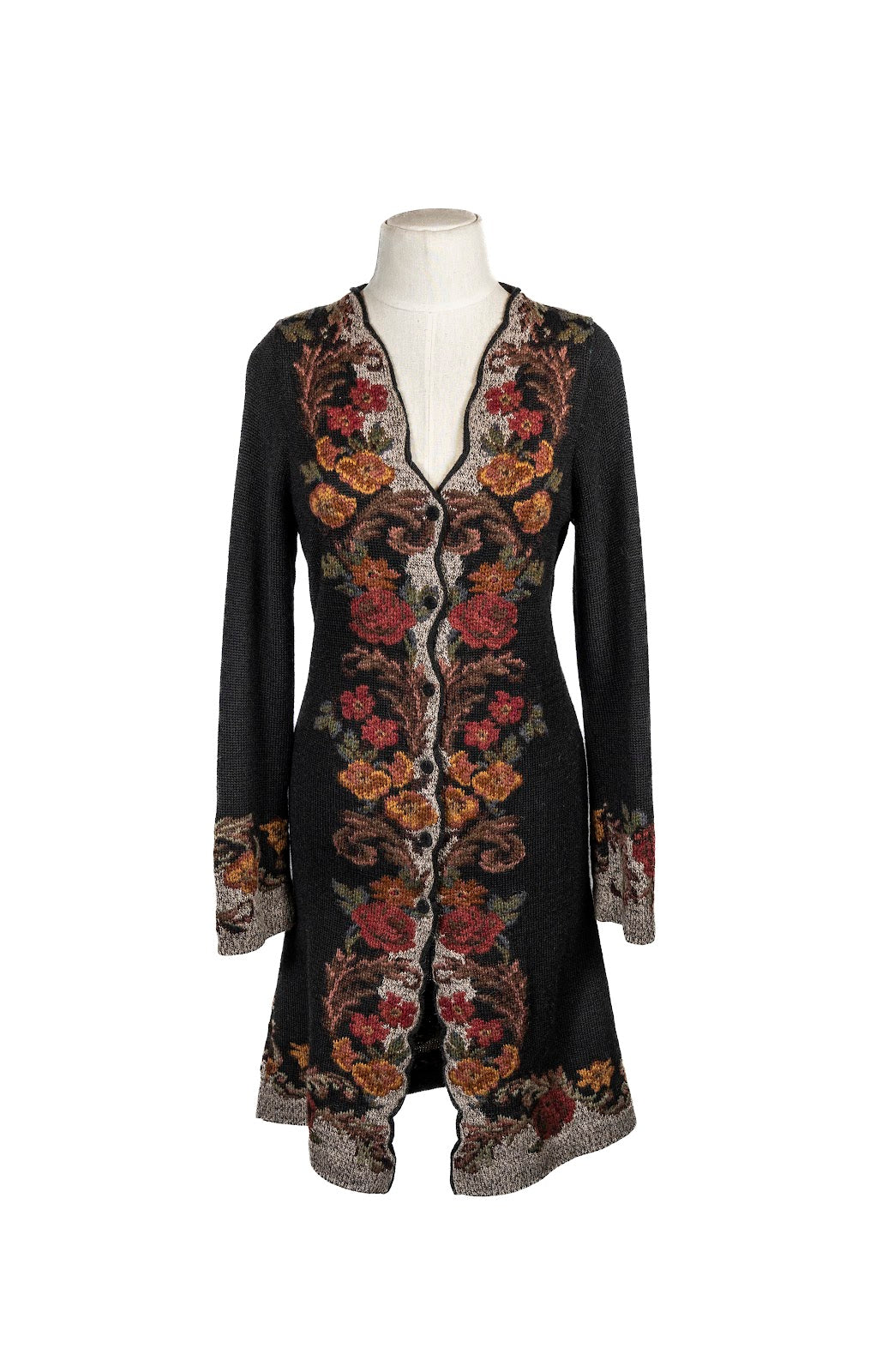 Abrigo Mujer Negro C/Flores XS a XL