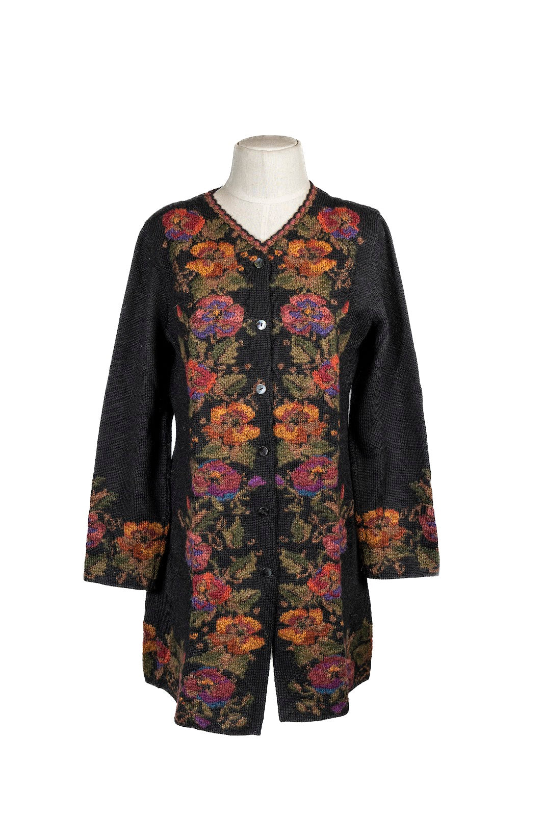 Saco Largo C/Bordado Flores Boton Mussel XS a XL