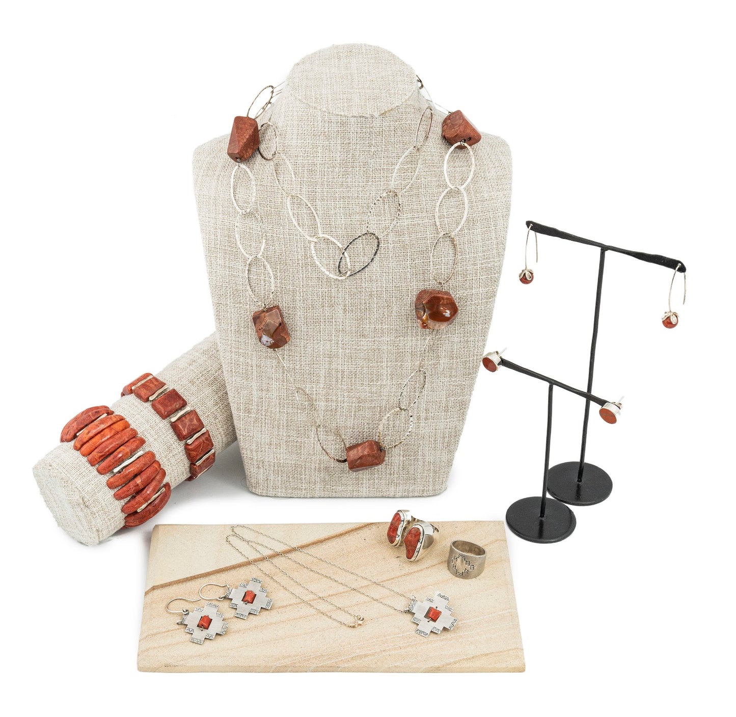 Collar Ag Argollas C/7 Piedras Naranjas