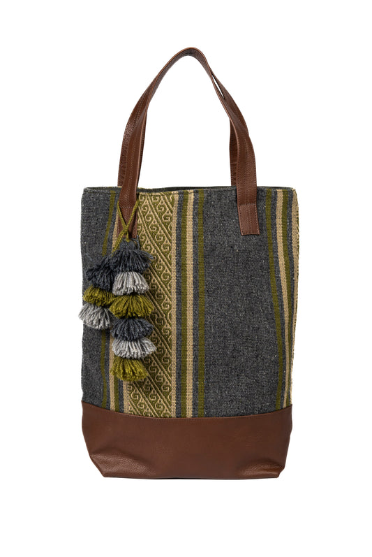Cartera Bolso Cuero/Aguayo Inglaterra C/Flecos