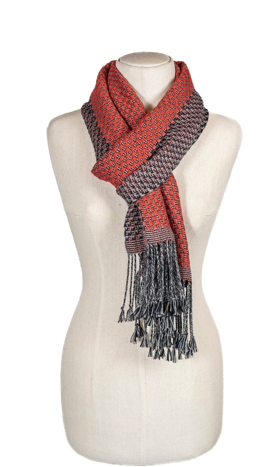 Bufanda Rivero Azul/Gris/Rojo Baby Alpaca