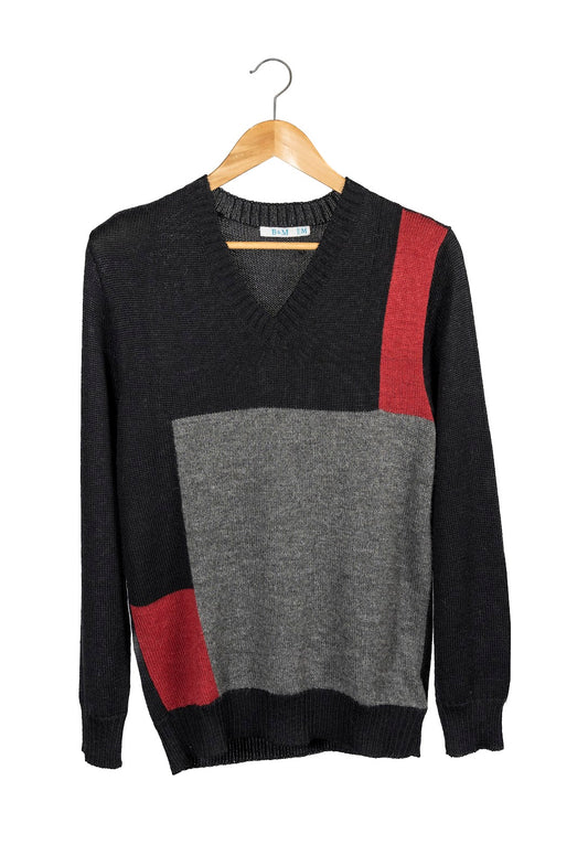 Chompa Intarsia Negro/Gris Oscuro/Rojo S-M-L-XL Baby Alpaca