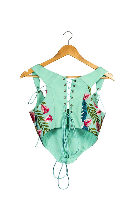 Corset Cintas Bordado Verde