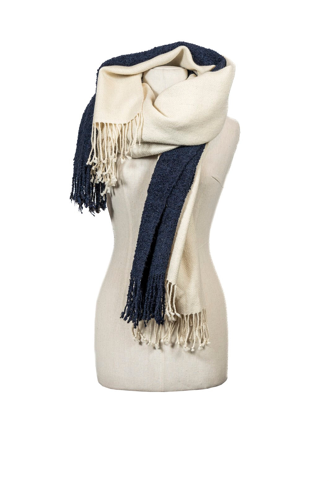 Chal Doble Baby Alpaca Azul/Blanco