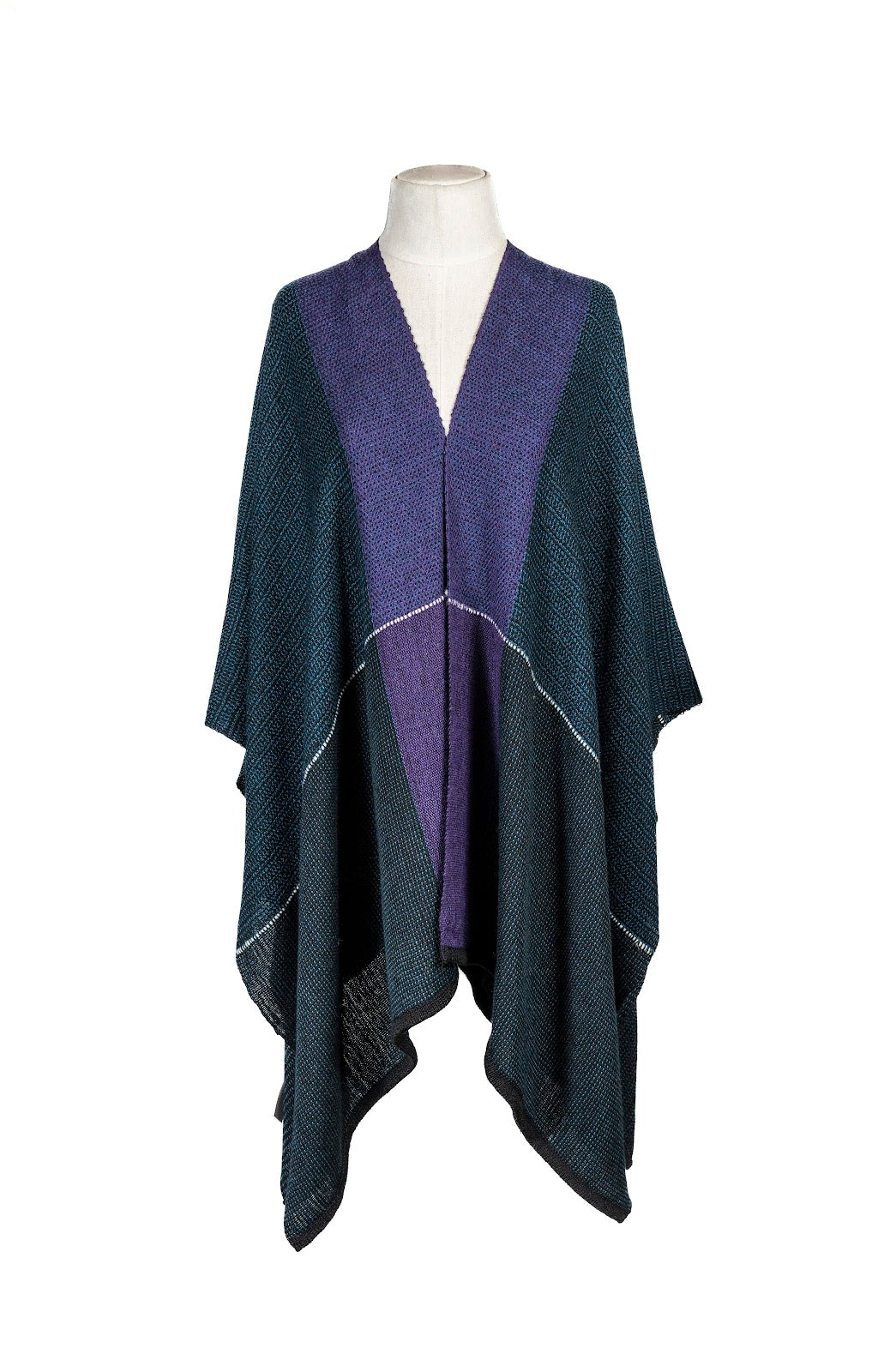 Ruana Meisho Blanco/Negro/Verde/Morado Baby Alpaca