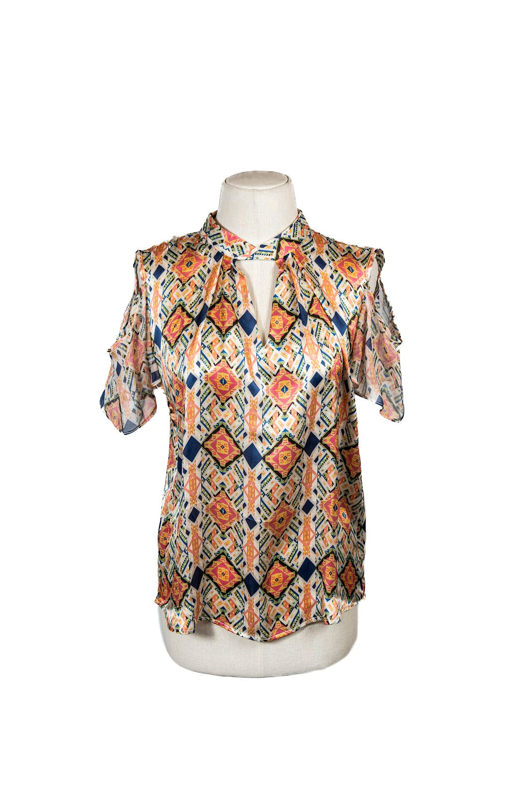 Blusa Chuti Manga Corta Seda Satin S-M