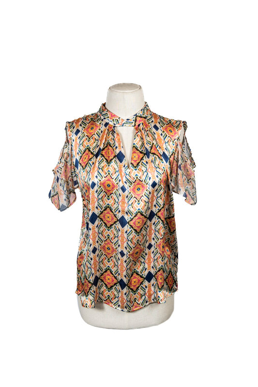 Blusa Chuti Manga Corta Seda Satin S-M