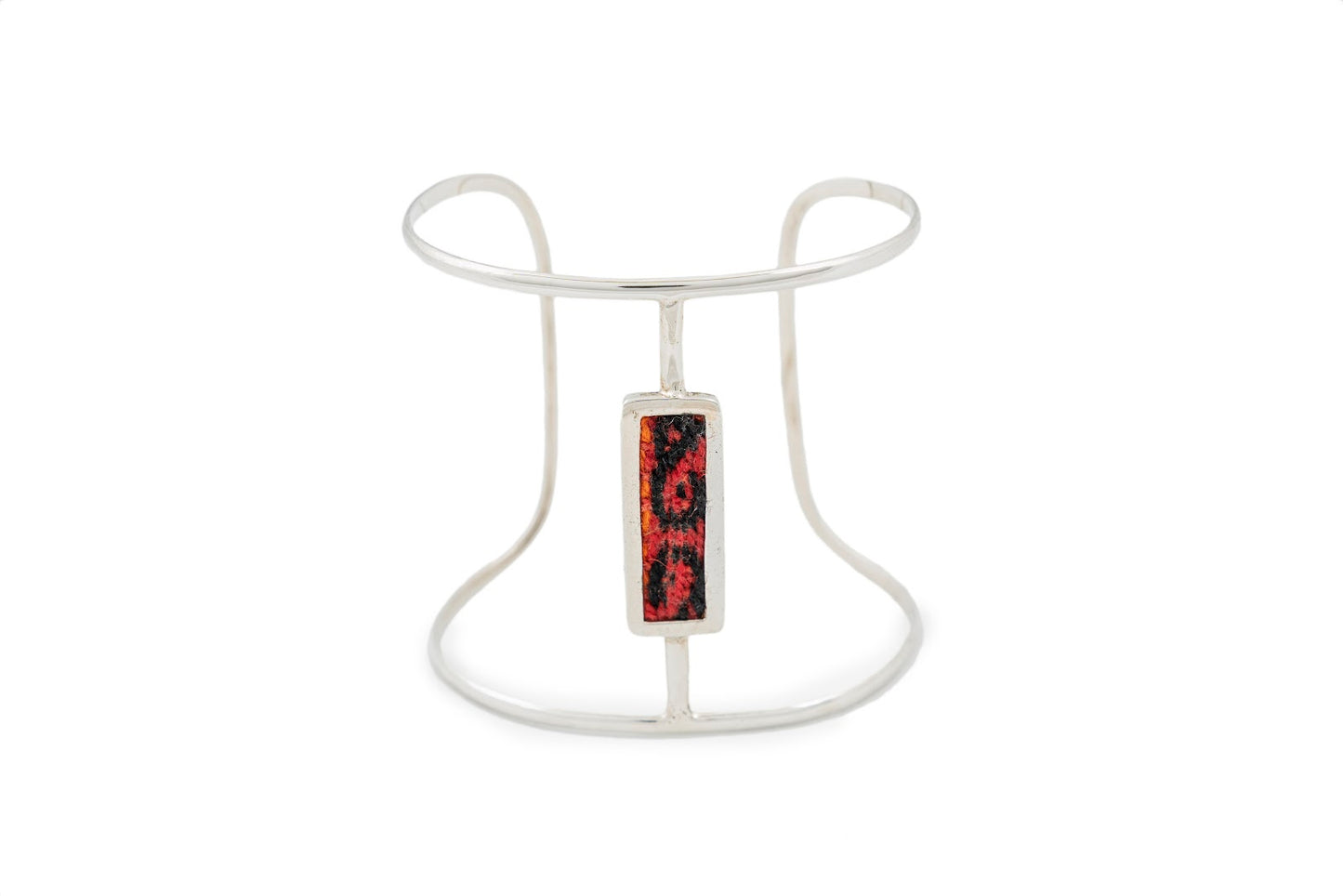 Pulsera Ag 2 Medios Aros C/Rectangulos Cuero Aguayo
