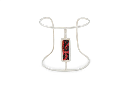 Pulsera Ag 2 Medios Aros C/Rectangulos Cuero Aguayo